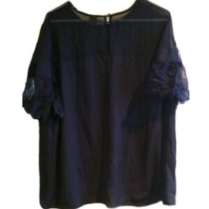Worthington Sz 1X Ruffle Lace Short Sleeve Top Dark Academia Whimsigothic Blouse